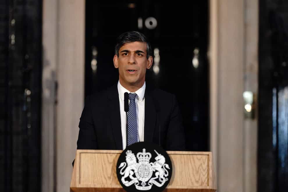 Prime Minister Rishi Sunak giving a press conference in Downing Street on Friday (Aaron Chown/PA)
