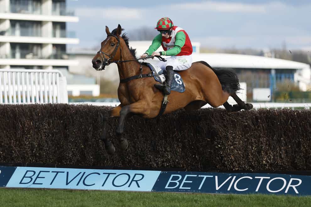 Heltenham and Ciaran Gethings clear the final fence at Newbury (Nigel French/PA)