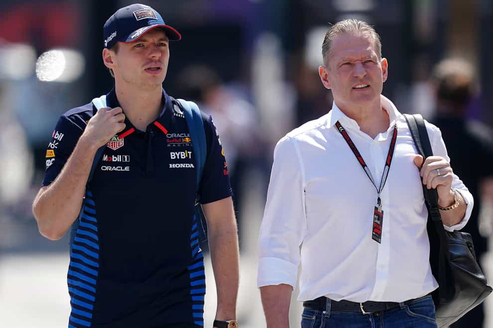 Max Verstappen (left) arrives with father Jos Verstappen at the Bahrain Grand Prix (David Davies/PA)