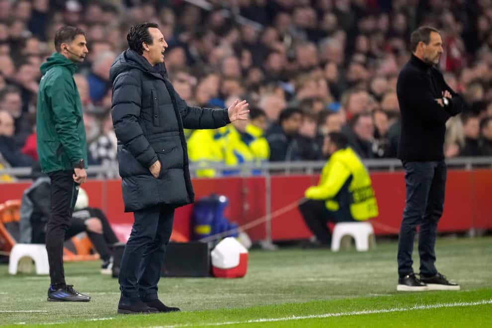 Unai Emery, left, was only thinking of Aston Villa’s game at Ajax (Peter Dejong/PA)