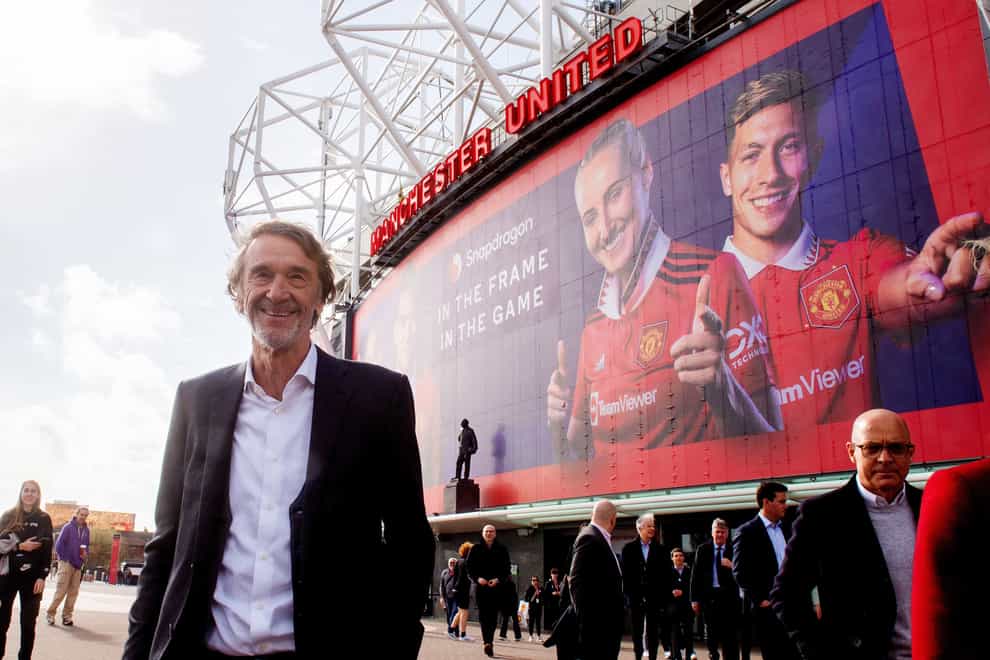 File photo dated 17-03-2023 of Sir Jim Ratcliffe at Old Trafford. Manchester United co-owner Sir Jim Ratcliffe called the chance to develop a world-class stadium and regenerate the Old Trafford area a “once-in-a-century opportunity” as Lord Coe was named chair of a new joint task force. Issue date: Friday March 8, 2024.