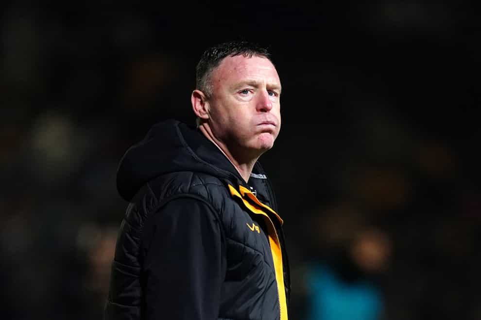 Newport County manager Graham Coughlan reacts following the Emirates FA Cup fourth round match at Rodney Parade, Newport. Picture date: Sunday January 28, 2024.