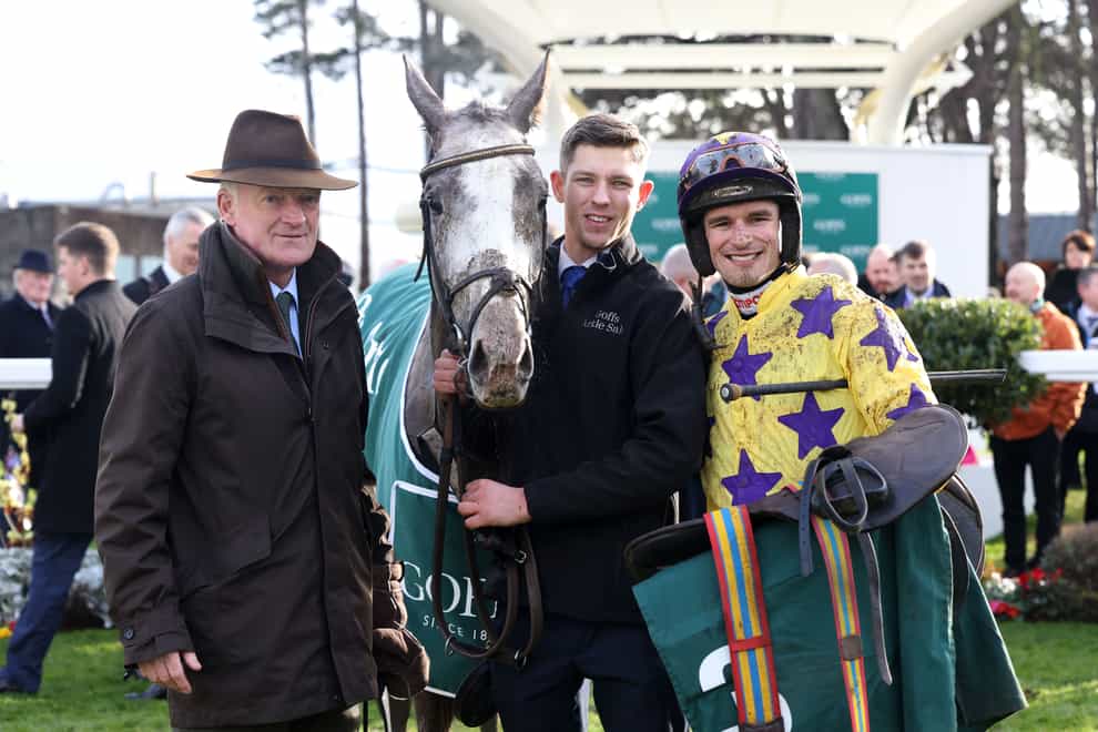 Willie Mullins and Danny Mullins celebrate winning the Goffs Irish Arkle with Il Etait Temps (Damien Eagers/PA)
