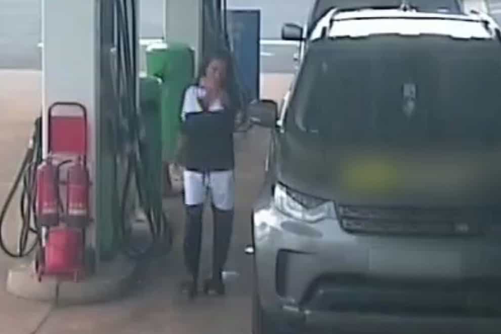 Handout still taken from CCTV issued by Northamptonshire Police of Reality TV star Katie Price at a petrol station after stepping out of the driver’s side of her bronze-coloured Range Rover. She has been fined �880 after being found guilty in her absence at Northampton Magistrates� Court of driving without a licence and without insurance. Issue date: Tuesday March 12, 2024.