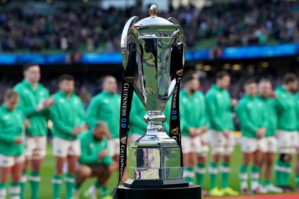 The Guinness Six Nations trophy, on display in Dublin last month (Brian Lawless/PA)