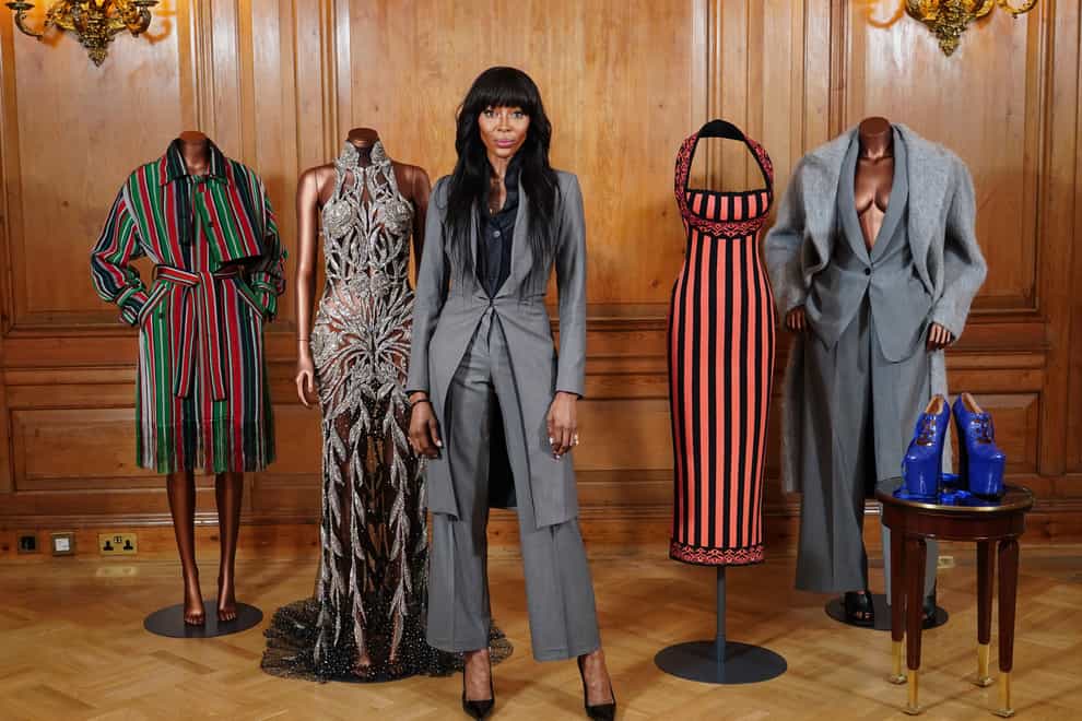 Naomi Campbell at the V&A where there is an exhibition about her clothes (Ian West/P)A