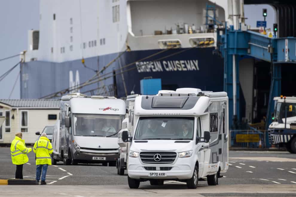 Northern Ireland Department of Agriculture, Environment and Rural Affairs (DAERA) Portal Checkers at Larne Port as vehicles disembark from P&O European Causeway Ferry from Cairnryan in Scotland (PA)