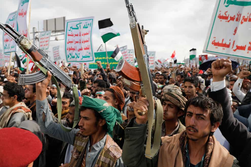 The Houthis have for weeks hinted about ‘surprises’ they plan in the Red Sea and surrounding waterways (Osamah Abdulrahman/AP)