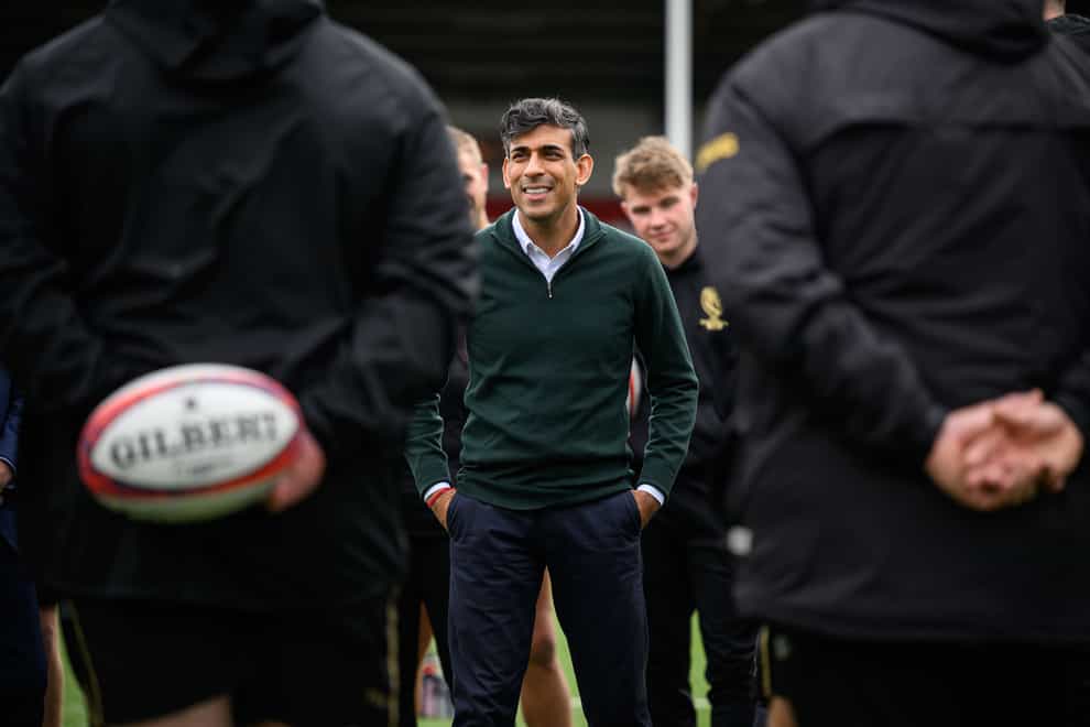 Prime Minister Rishi Sunak during a visit to Gloucester Rugby Club (Leon Neal/PA)