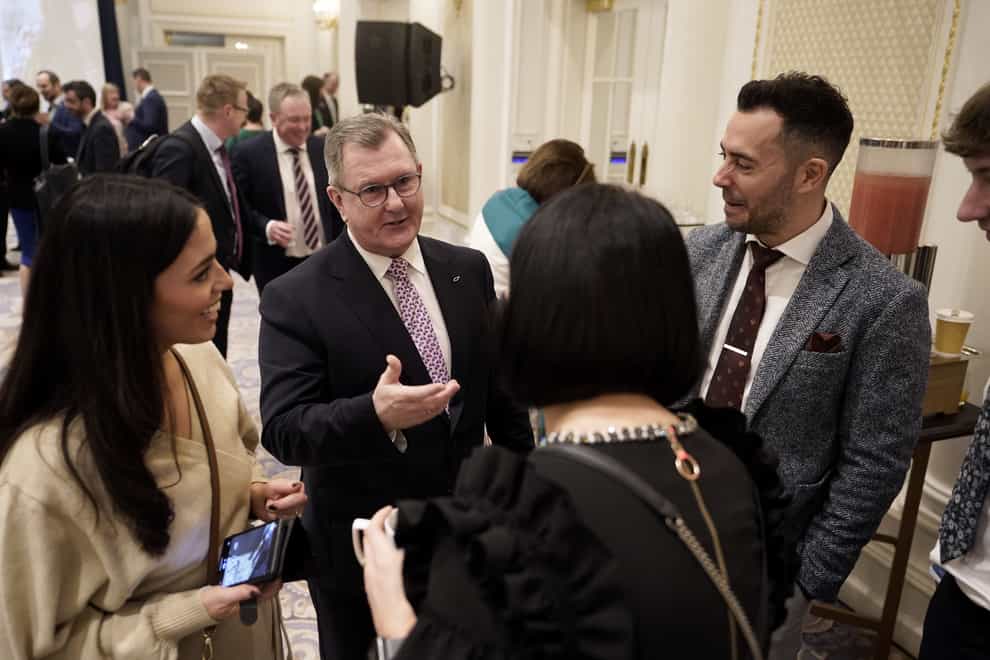 DUP leader Sir Jeffrey Donaldson attends the Northern Ireland Bureau breakfast at the Waldorf Astoria Hotel in Washington DC during his visit to the US for St Patrick’s Day (Niall Carson/PA)