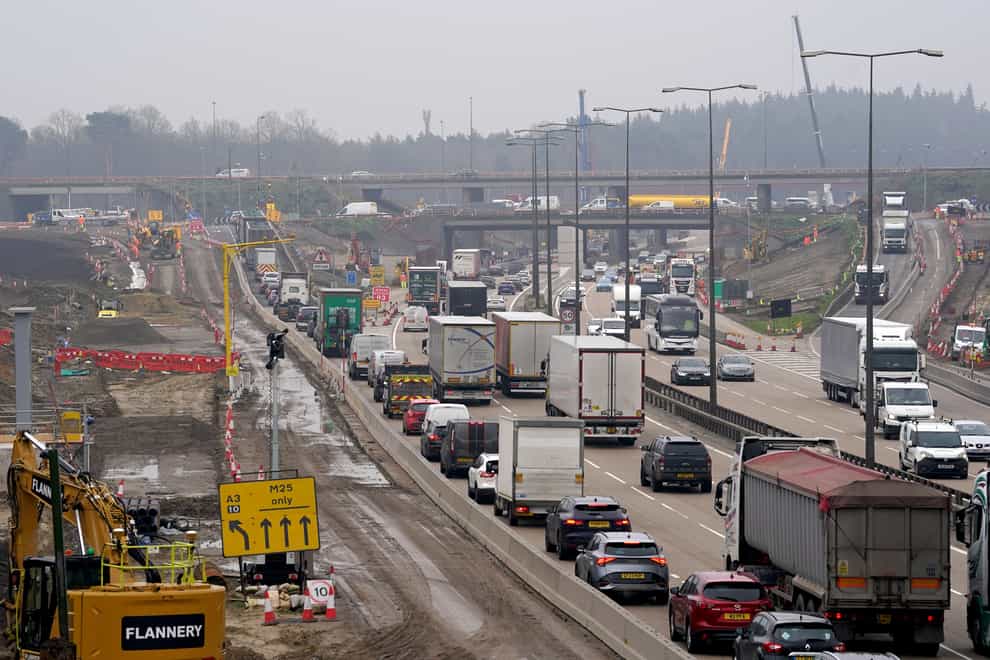 Traffic approaching junction 10 of the M25 in Surrey (Gareth Fuller/PA)