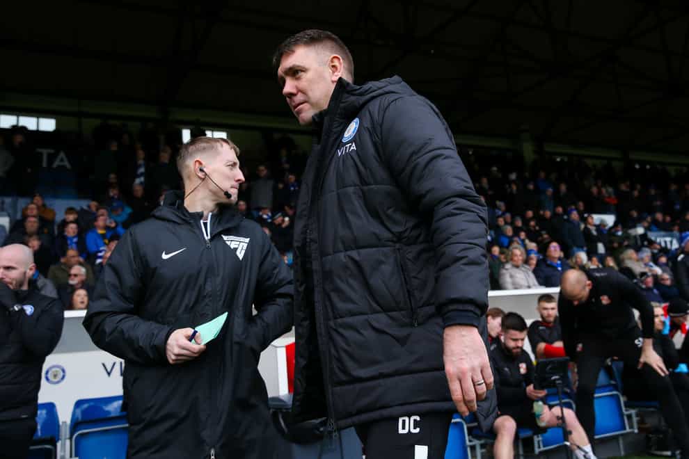 Stockport County manager Dave Challinor before the Sky Bet League Two match at Edgeley Park, Stockport. Picture date: Saturday February 24, 2024.