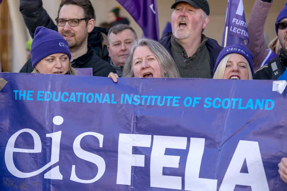 College lecturers from across Scotland at a previous strike in February outside the Scottish Parliament in Edinburgh (Jane Barlow/PA)