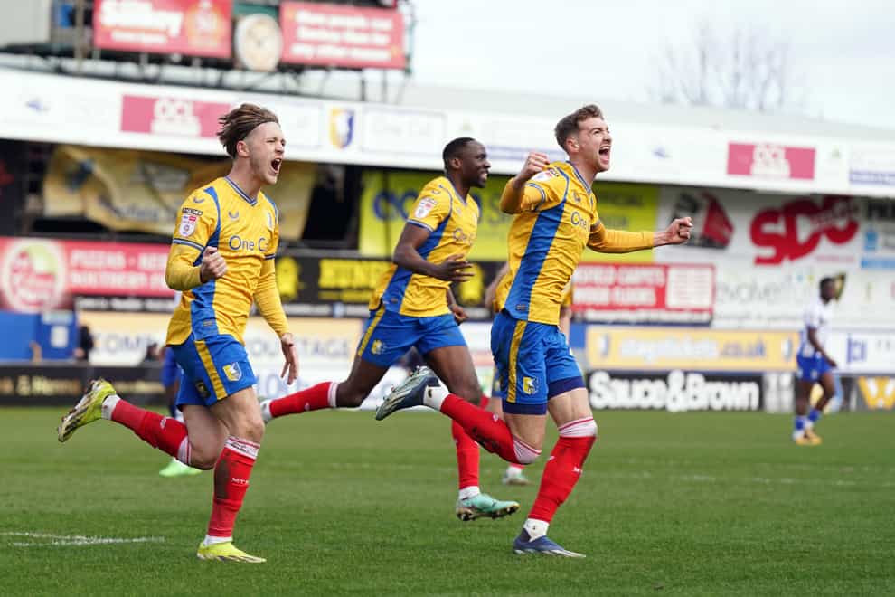Lewis Brunt (right) equalised for Mansfield (Bradley Collyer/PA)