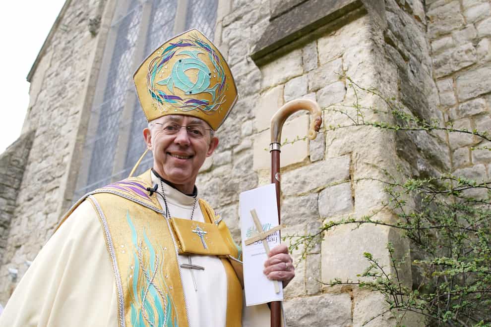 The Archbishop of Canterbury Justin Welby leads a Palm Sunday parade to St Phillips Church, in Maidstone, Kent, for the Palm Sunday service and communion (Gareth Fuller/PA)