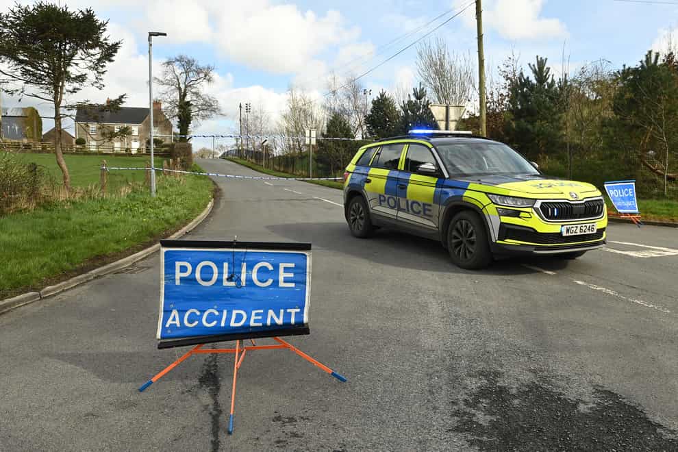 A cordon near the scene on the Ballynahonemore Road in Armagh, where four people died in a single-vehicle collision involving a grey Volkswagen Golf at around 2.10am on Sunday (Oliver McVeigh/PA)