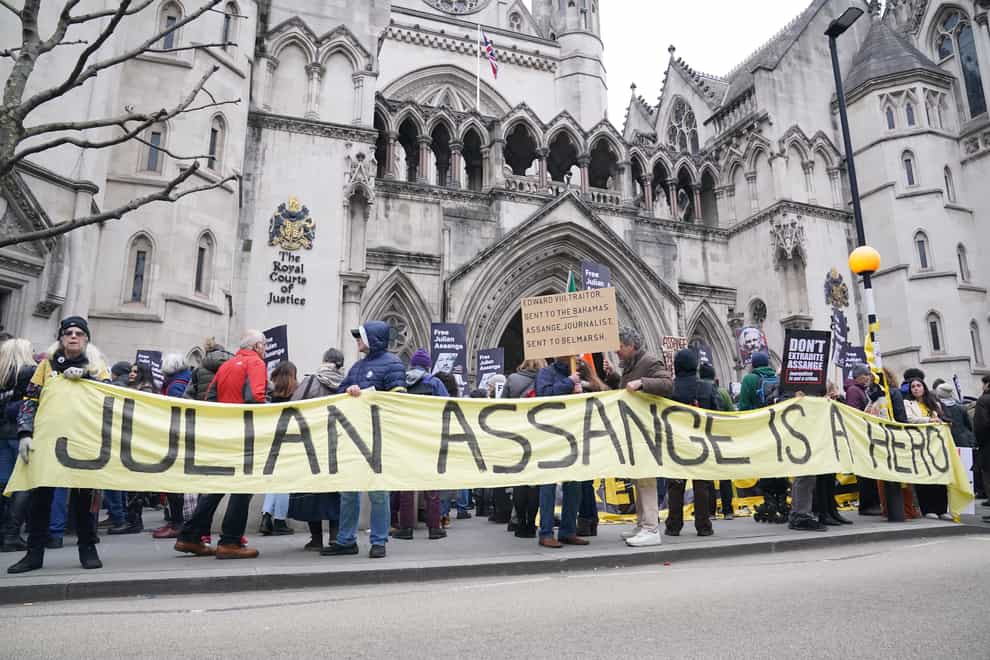Supporters outside the Royal Courts of Justice in London in February during the two-day hearing in the extradition case of WikiLeaks founder Julian Assange (Jonathan Brady/PA)