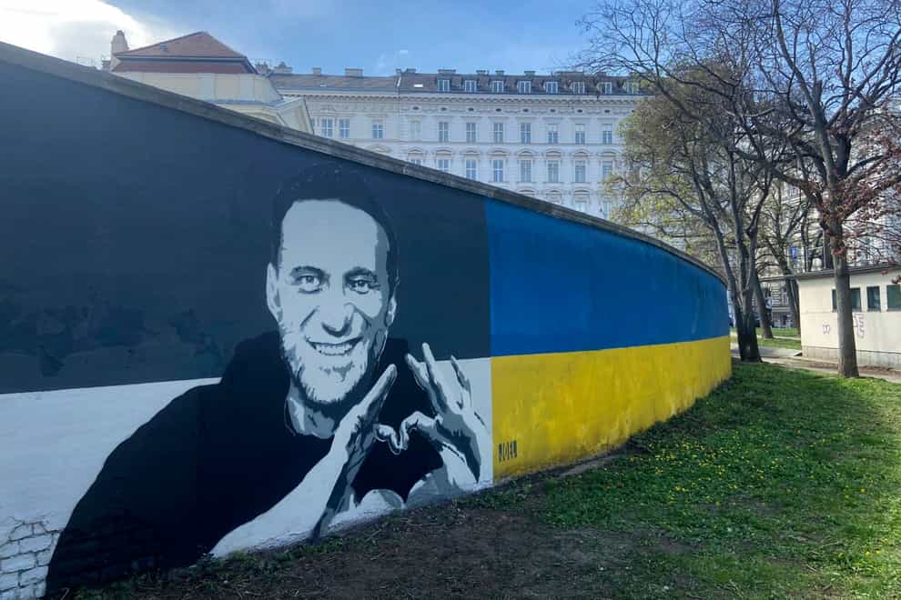 A picture of Alexei Navalny on a mural in Vienna, Austria (Philipp-Moritz Jenne/AP)