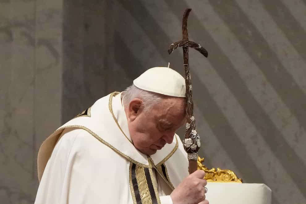 Pope Francis celebrates the Holy Chrism Mass in St Peter’s Basilica (AP Photo/Gregorio Borgia)