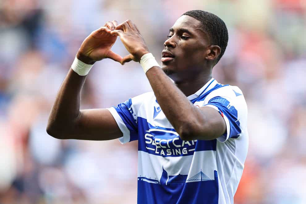 Reading’s Kelvin Ehibhatiomhan celebrates scoring their side’s first goal of the game during the Sky Bet League One match at the Select Car Leasing Stadium, Reading. Picture date: Saturday August 19, 2023.