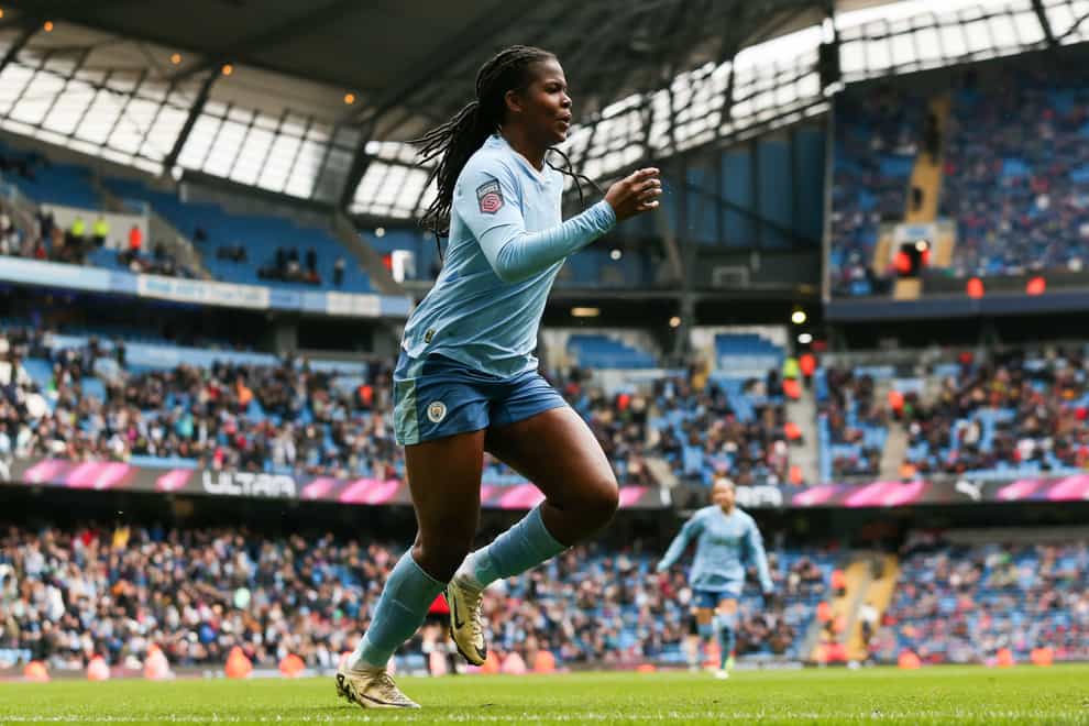 Khadija Shaw scored twice as Manchester City thumped Liverpool 4-1 (Barrington Coombs/PA)