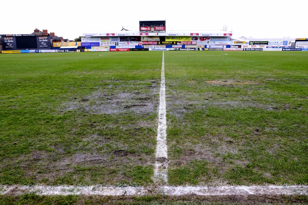 A close-up of the One Call Stadium pitch after Mansfield v Accrington was postponed (Nigel French/PA)