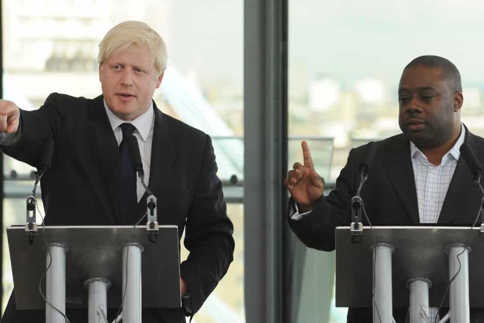 Boris Johnson, then mayor of London, holds a news conference with Ray Lewis (Stefan Rousseau/PA)
