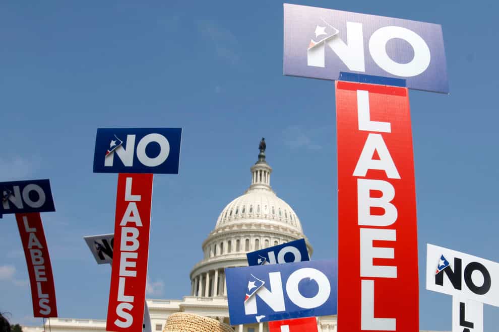 People with the group No Labels hold signs during a rally on Capitol Hill (Jacquelyn Martin/AP)