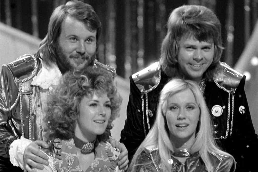 The pop group Abba congratulate each other in Brighton after winning the Eurovision Song Contest for Sweden with Waterloo (PA)