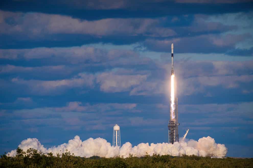 In this photo provided by the South Korea Defence Ministry, the country’s second military spy satellite lifts off from the Kennedy Space Centre in Cape Canaveral, Florida (South Korea Defence Ministry/AP)