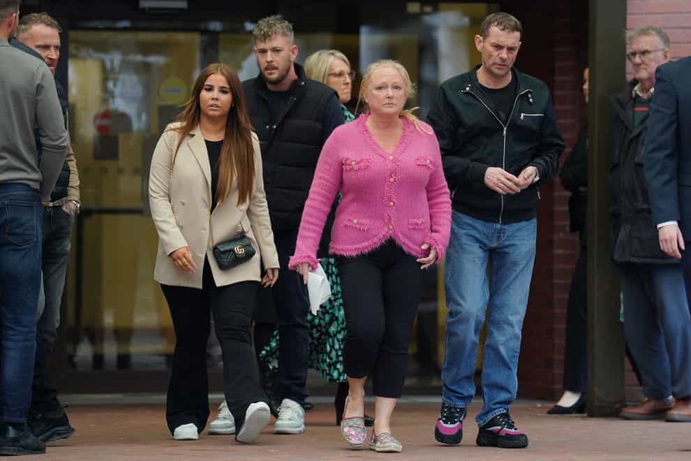 (left to right) Jess Chatwin, Cody Fisher’s girlfriend, Tracey Fisher and Christian Fisher, outside Birmingham Crown Court (Joe Giddens/PA)
