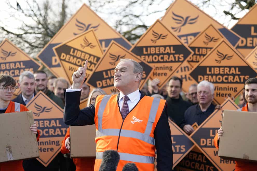 Liberal Democrat leader Sir Ed Davey accused the Conservatives of ‘broken promises’ on business taxes (Andrew Matthews/PA)