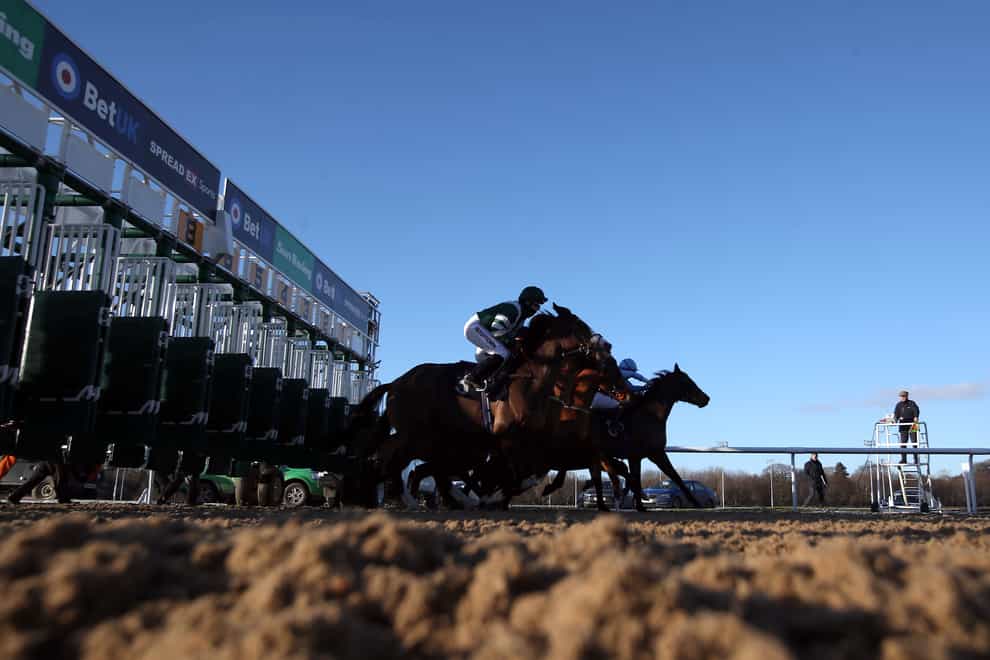 Runners and riders exit the starting stalls for the Spreadex Sports Live UK Racing Streaming ‘Confined’ Handicap at Wolverhampton Racecourse (Simon Marper/PA)