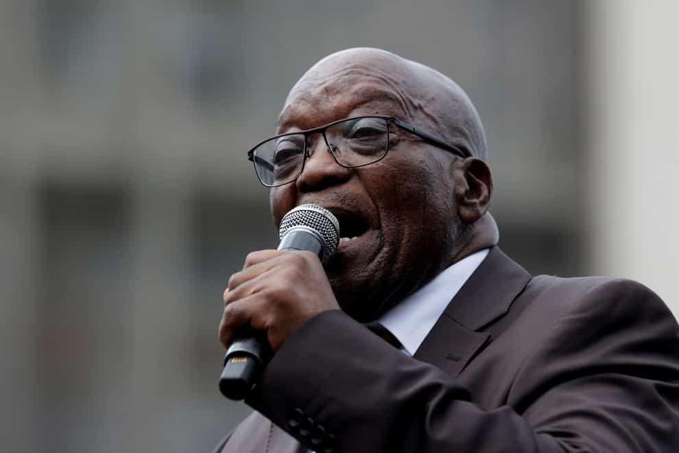 Former South African president Jacob Zuma addresses supporters of the newly formed uMkhonto weSizwe Party (MK Party) in Durban, South Africa in March (AP)