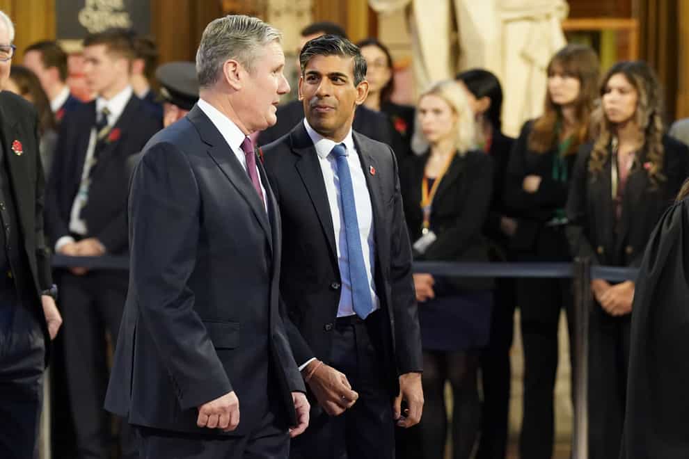 Labour Party leader Sir Keir Starmer with Prime Minister Rishi Sunak following the State Opening of Parliament in November (Stefan Rousseau/PA)