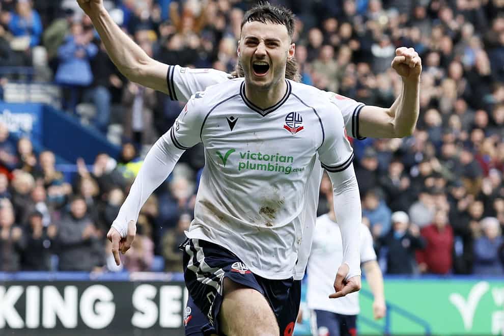 Aaron Collins levelled for Bolton at champions-elect Portsmouth (Ricahrd Sellers/PA)