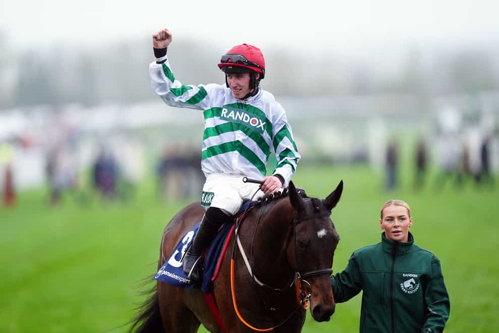 Jack Kennedy aboard Found A Fifty after winning the My Pension Expert Maghull Novices’ Chase on day three of the 2024 Randox Grand National Festival at Aintree Racecourse, Liverpool. Picture date: Saturday April 13, 2024.