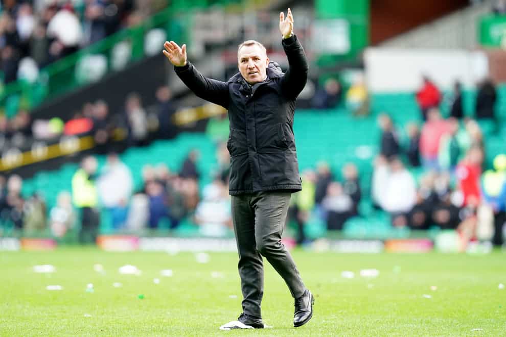 The Celtic manager greets the crowd after a 3-0 win (Jane Barlow/PA)