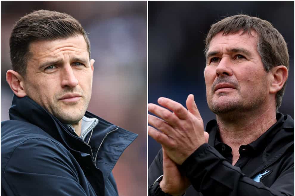 Portsmouth manager John Mousinho, left, and Mansfield’s Nigel Clough have promotion in their sights (Kieran Cleeves/Steven Paston/PA)