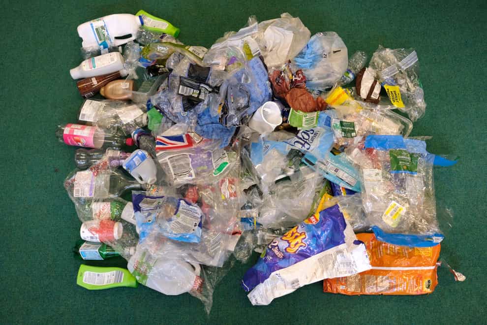 Plastic packaging waste collected as part of the big plastic count (Angela Christofilou/ Greenpeace/PA)