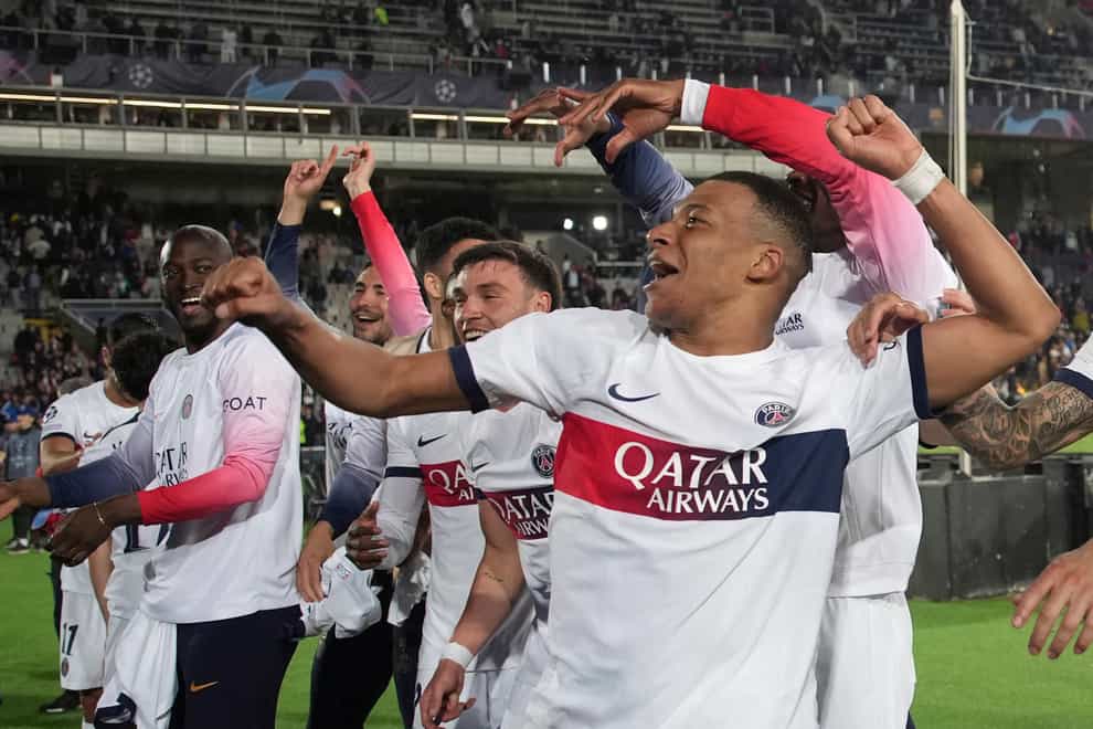 Kylian Mbappe led the way in Paris St Germain’s win – and celebrations (Emilio Morenatti/AP)