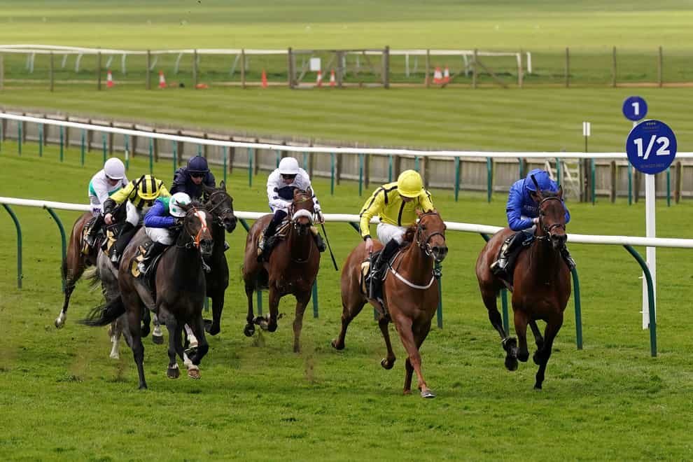 Pretty Crystal (yellow) holds off Dance Sequence (far side) (Bradley Collyer/PA)