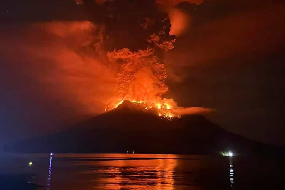 Mount Ruang as it erupts (BPBD Sitaro/AP)