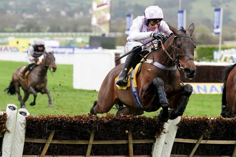 Golden Ace ridden by Lorcan Williams on their way to winning the Ryanair Mares Novices’ Hurdle on day three of the 2024 Cheltenham Festival at Cheltenham Racecourse (Mike Egerton/PA)