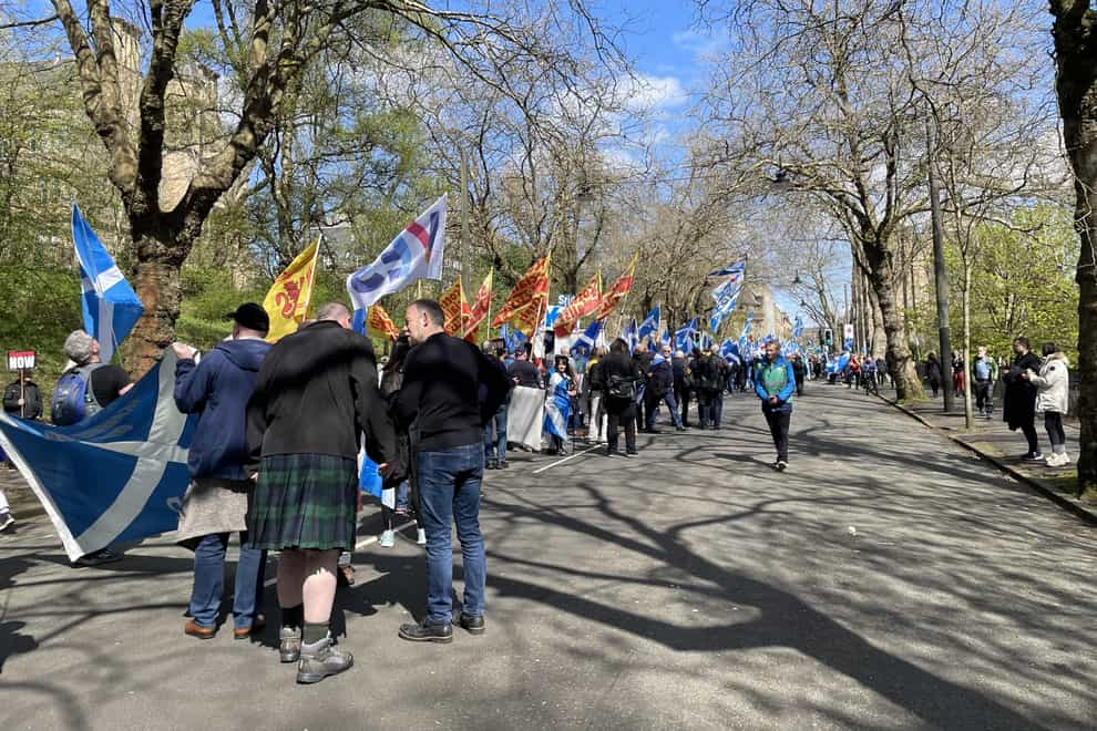Hundreds joined the march to support Scottish independence (Sarah Ward/PA)