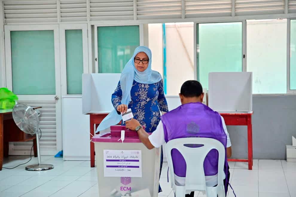 Maldivians are voting in parliamentary elections, keenly watched by India and China as they vie for influence in the archipelago nation (Mohamed Sharuhaan/AP)