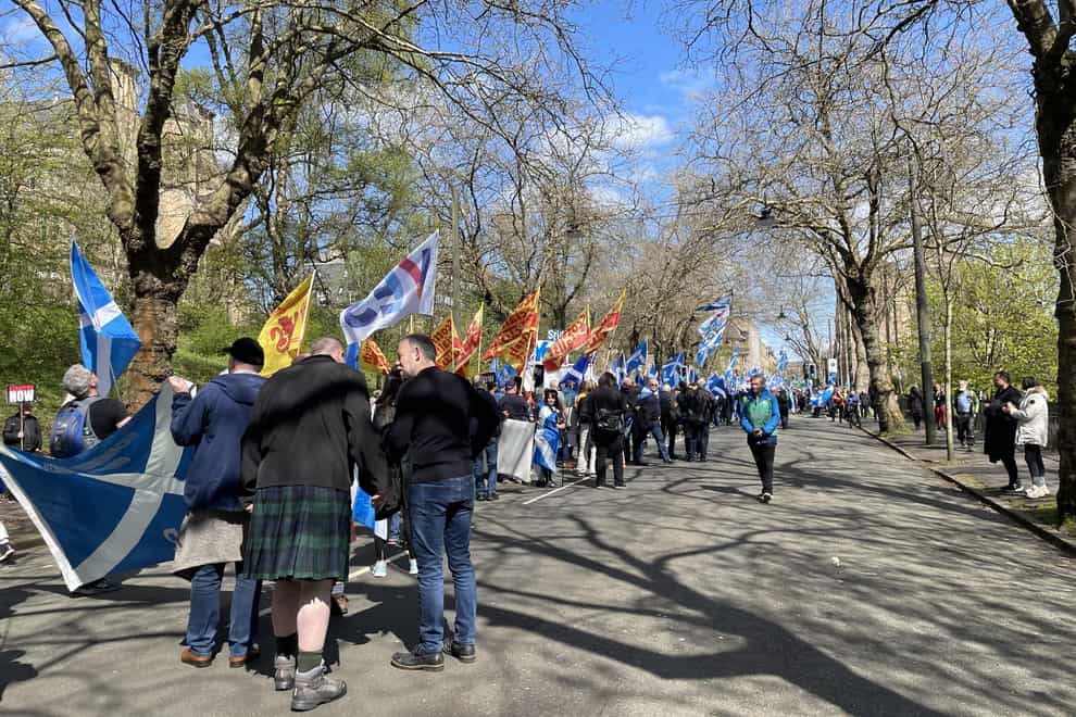 A man has been charged after a car appeared to be driven towards activists at the Believe In Scotland march in Glasgow on Saturday (Sarah Ward/PA)