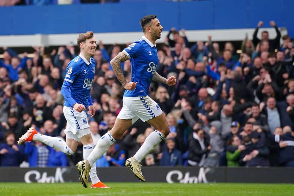 Dwight McNeil (right) scored for Everton on his 200th Premier League appearance (Peter Byrne/PA)