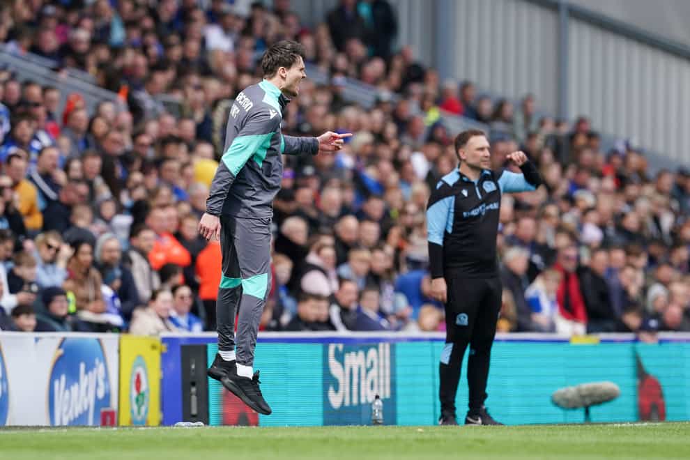 Sheffield Wednesday manager Danny Rohl (left) gestures on the touchline during the Sky Bet Championship match at Ewood Park, Blackburn. Picture date: Sunday April 21, 2024.