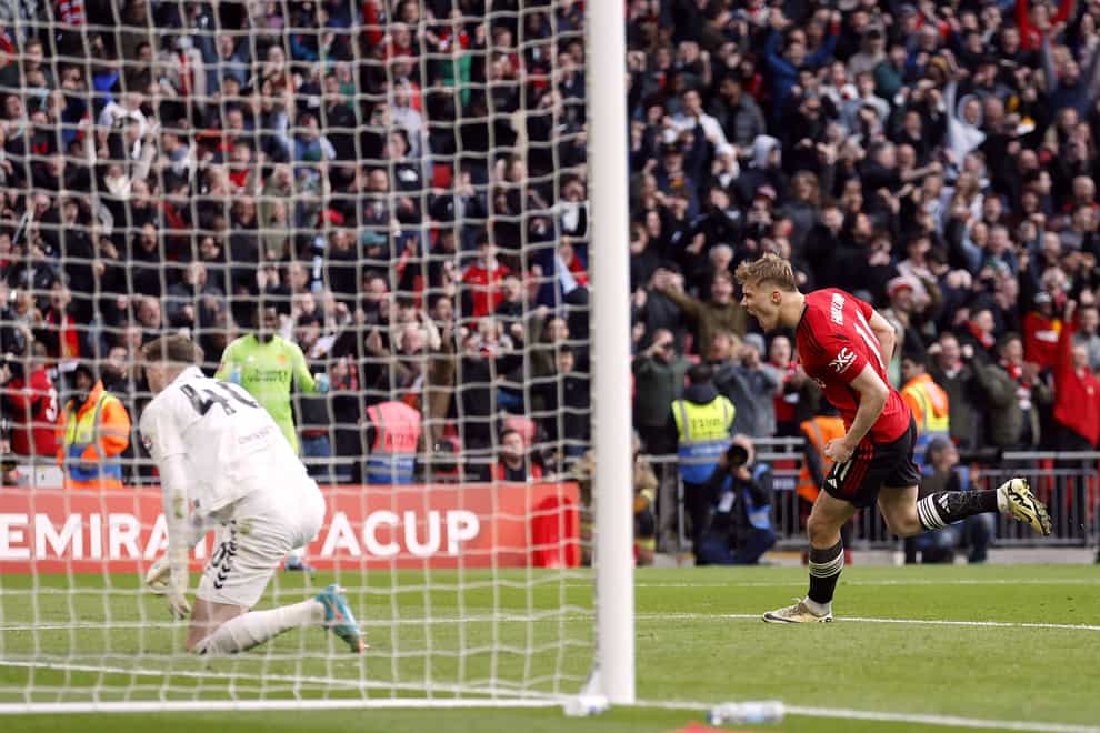 Rasmus Hojlund hit the winning penalty for Manchester United (Nigel French/PA)